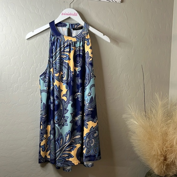 LOVEU.DEAR blue paisley dress deep armholes bare shoulders. Size XL. - Picture 1 of 7